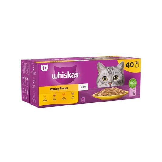 Whiskas 1+ Cat Pouches Poultry Jelly 40Pk