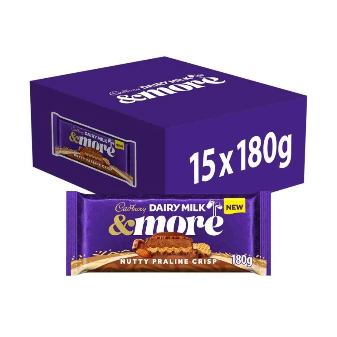 Cadbury Dairy Milk & More Nutty Praline Crisp 180G X 15 (LP)