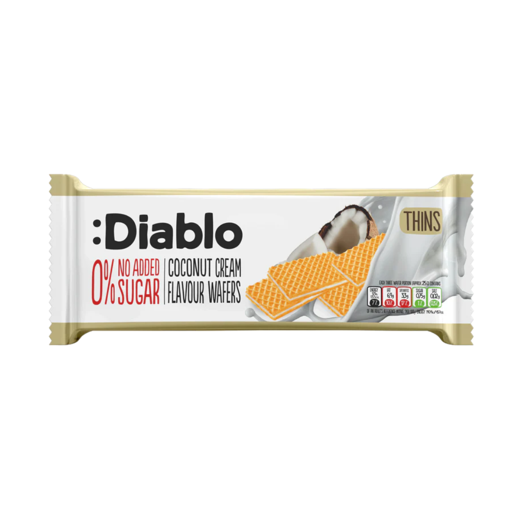 :Diablo Wafers Coconut Flavour 0% Sugars Added 150G