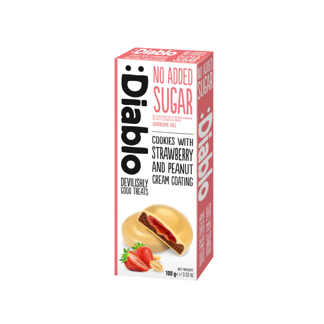 :Diablo Cookies with Strawberry & Peanut Cream Coating 100g