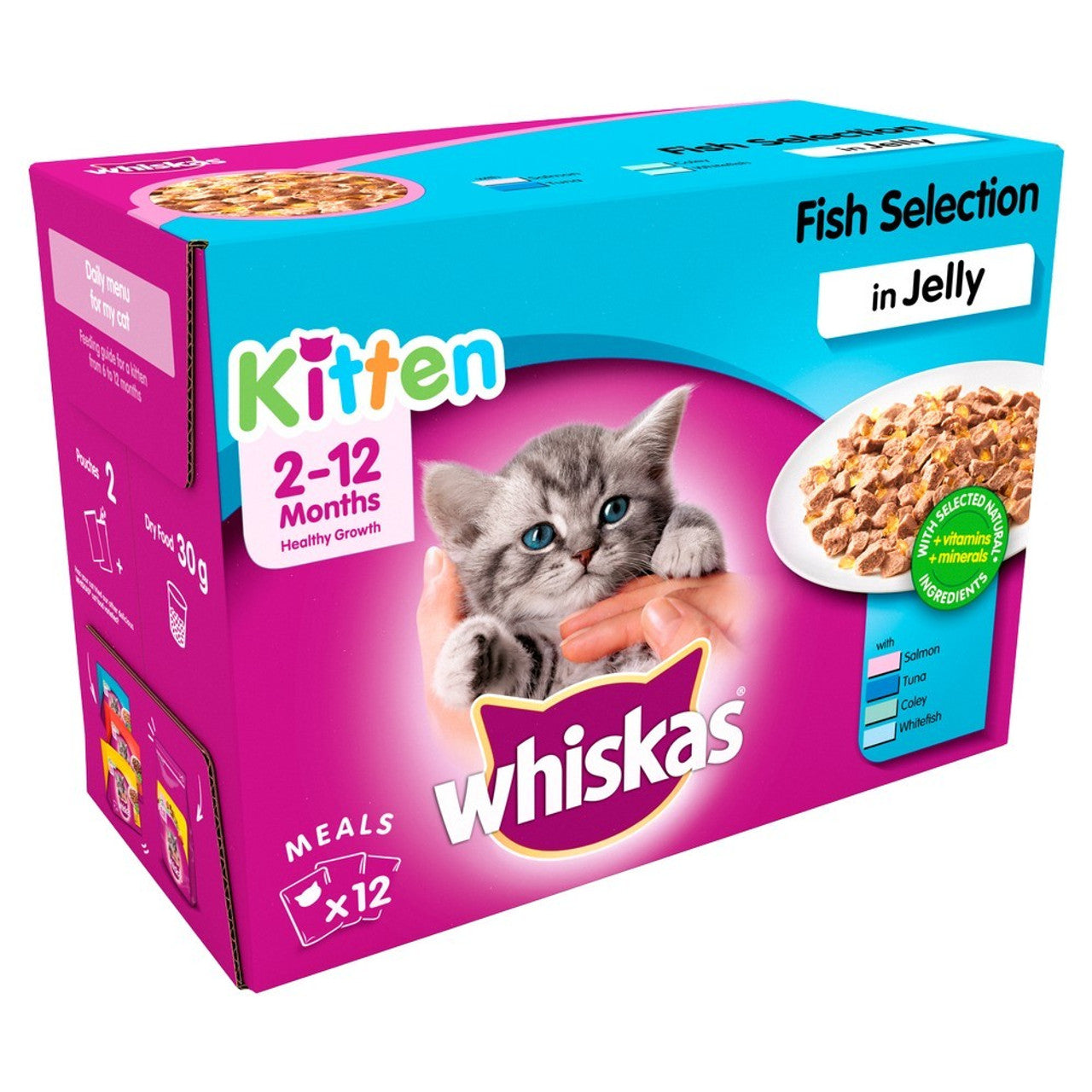 Whiskas 2-12Mths Kitten Pouch Fish Jelly 12PK