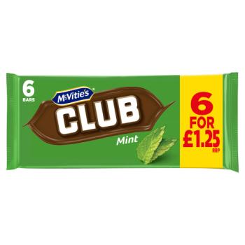 Mcvities Club Mint Biscuit Bars 6S PKt Pm1.25