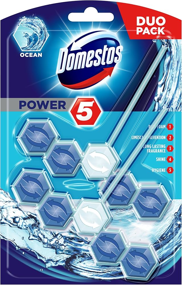 Domestos Flush Treatment In Bowl Power 5 Duo Ocean