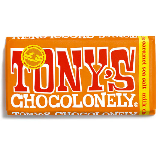 Tonys Chocolonely Milk Chocolate Caramel And Sea Salt Bar   Yellow Label